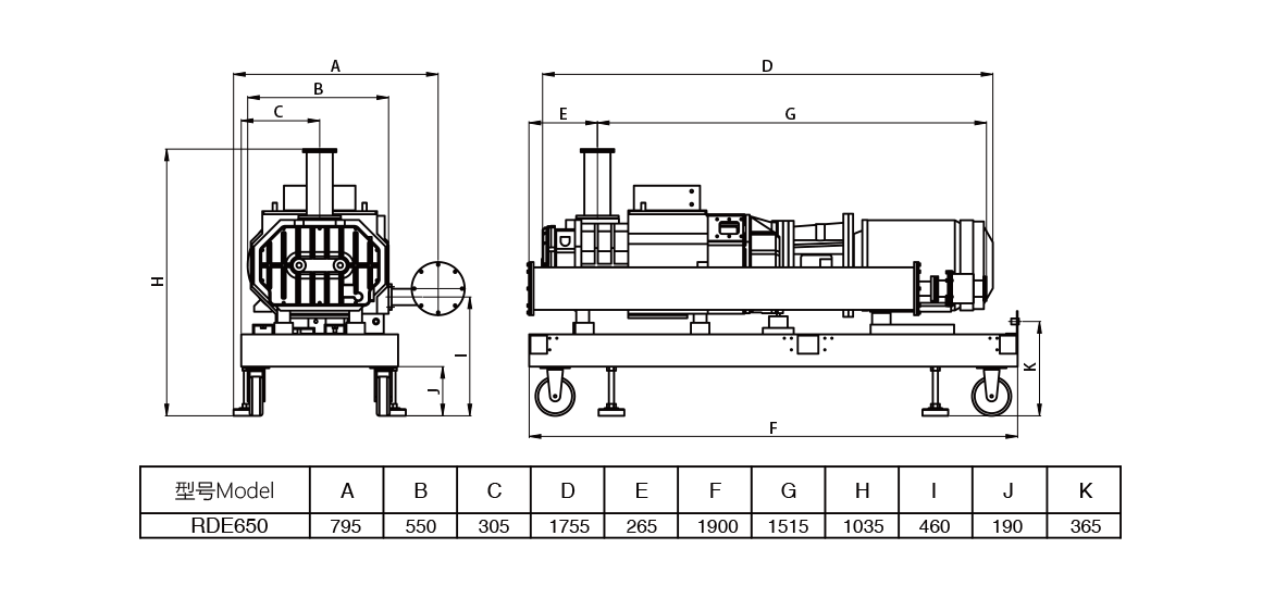 RDE650干式螺桿真空泵 尺寸圖