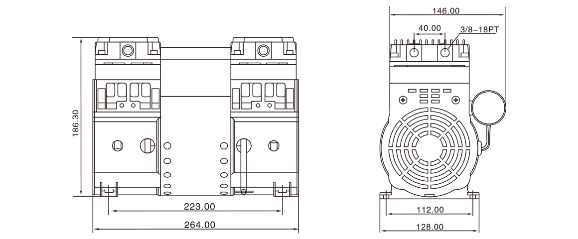 HP-200C活塞真空泵 尺寸圖