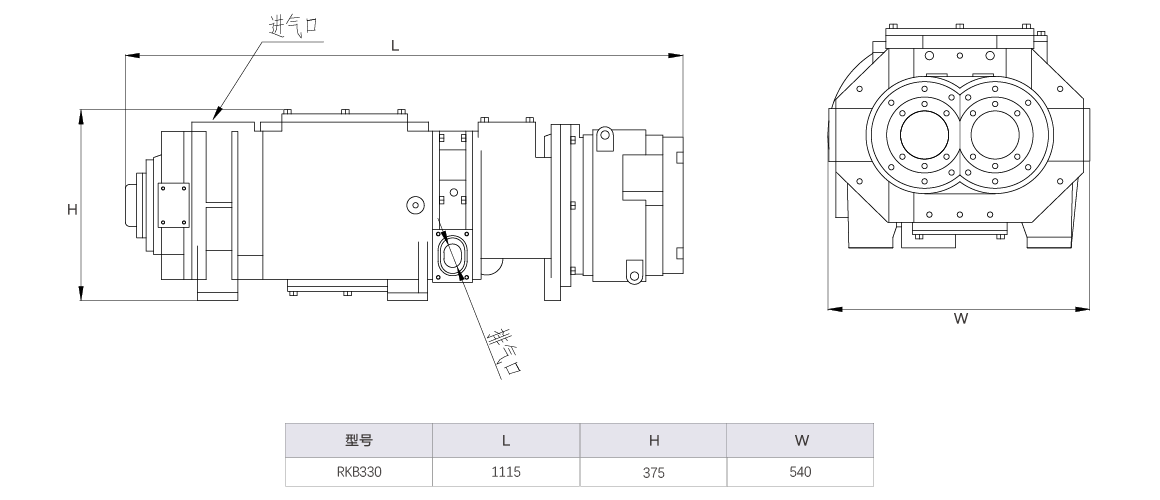 RKB0330干式螺桿真空泵 水冷尺寸圖